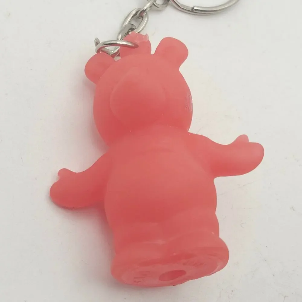 Lot of 2 Teddy Bear Keychain Charms Red Rubber Bear Brown Teddy With White Bow